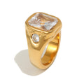 close view of gold plated clear stone signet ring