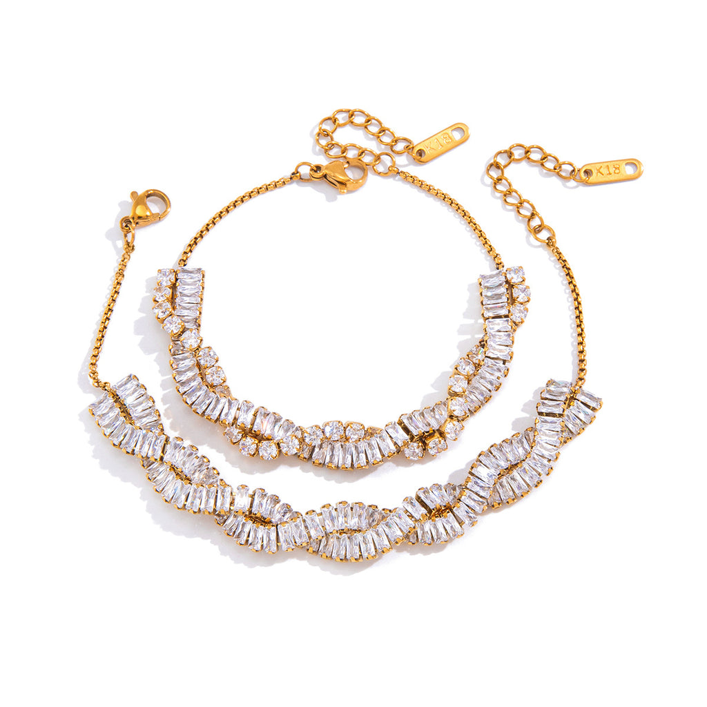 Both baguette-stone bracelet layouts on white