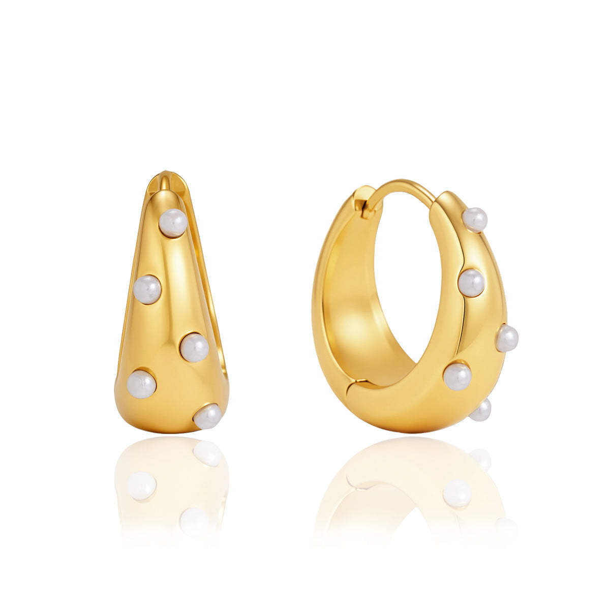 Front and side view of tapered glass pearl hoops