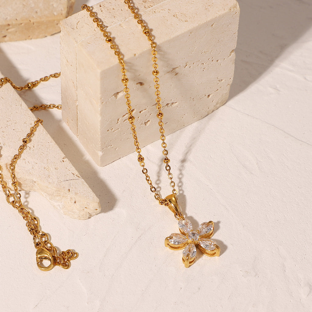 Gold Plated Clear Accent Flower Pendant Necklace – product view 2