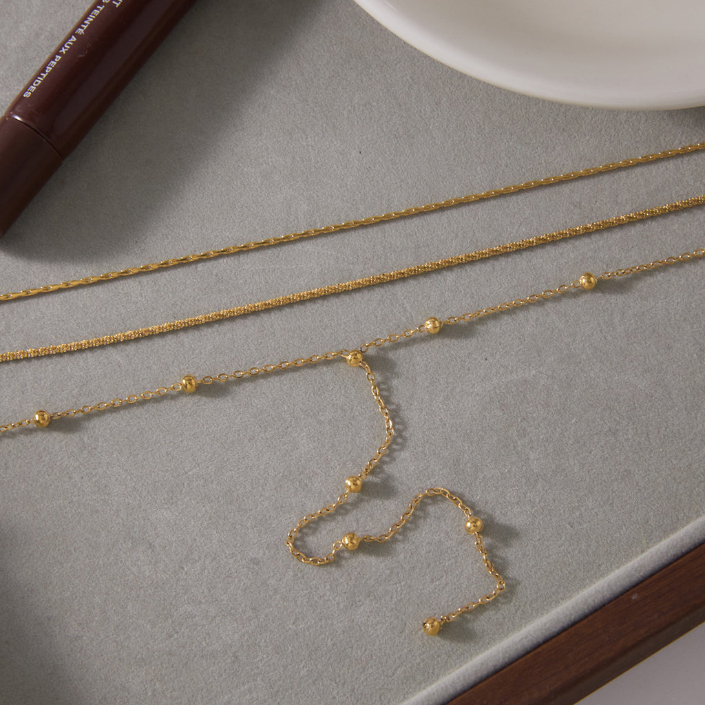 Close-up of beaded stations and central chain drop