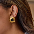 Wholesale Gold-Tone Stainless Steel Resin Square Stud Earrings in Three Colors - styled view