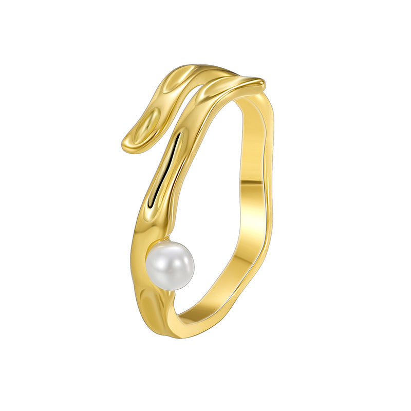 isolated organic sculptural ring with shell pearl accent