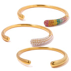 Gold plated cuff bracelets with clear and multicolor accents