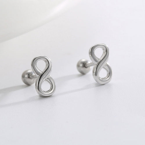 front view of polished silver infinity flat-back studs