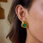 Wholesale Gold-Tone Stainless Steel Resin Square Stud Earrings in Three Colors - front view