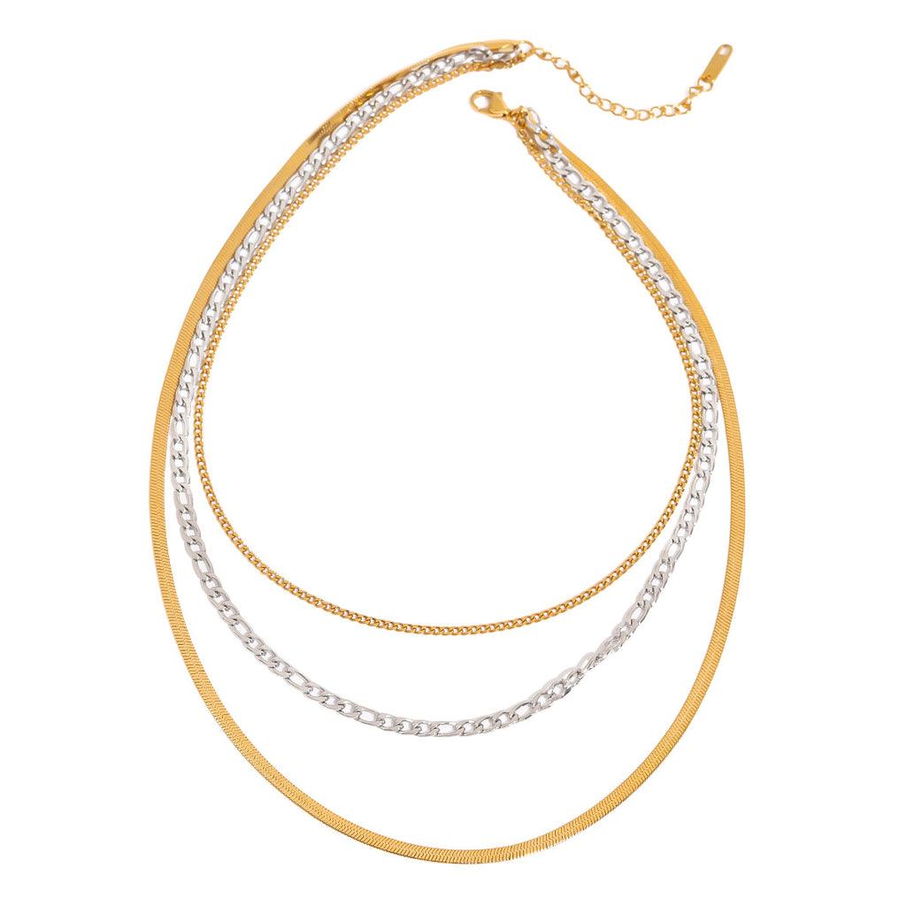Two-Tone Layered Stainless Steel Chain Necklace – product view 4