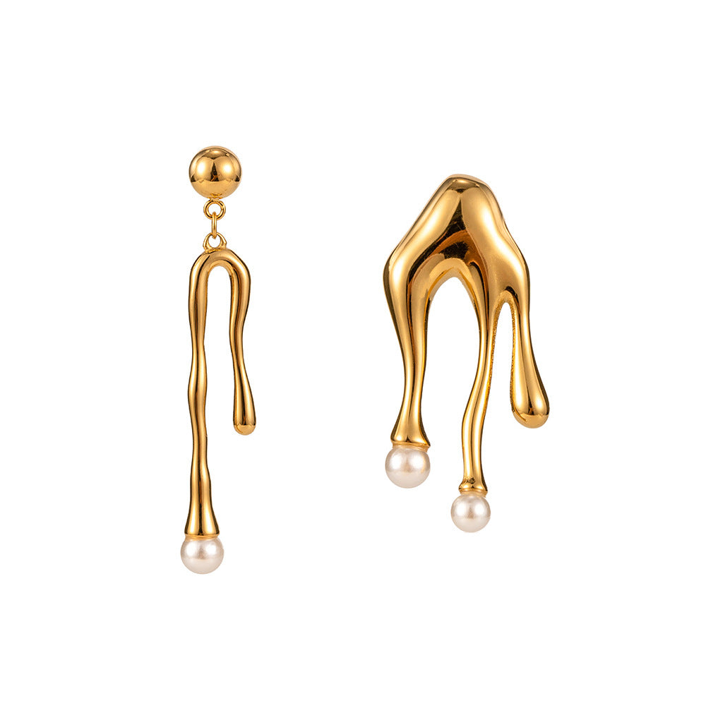Wholesale Gold Plated Stainless Steel Black Bead Drop Earrings - design detail