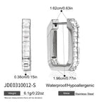 Clear-stone steel color rectangular hoops with measurements