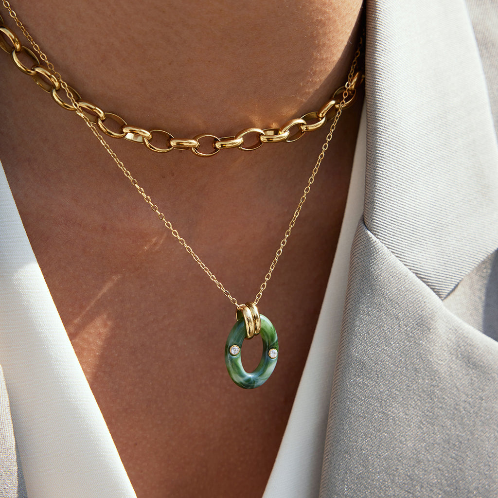 Wholesale Gold Plated Stainless Steel Resin Pendant Necklace Collection - side profile