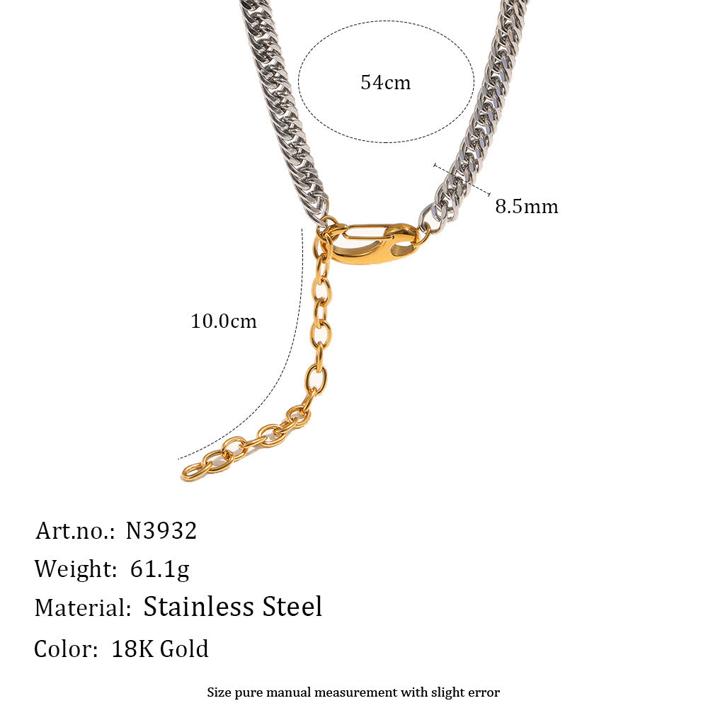 Stainless steel Cuban necklace length and chain width diagram