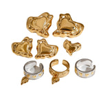 Heart Stainless Steel Ring and Stud Earring Collection in Mixed Finishes – front view