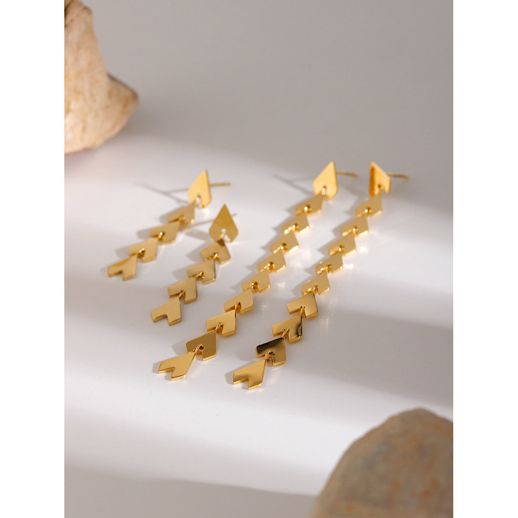 Gold Plated Chevron Tassel Stainless Steel Drop Earrings – product view 2