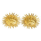 isolated front view of gold plated hammered sunburst stud earrings