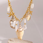 Gold-Tone Shell and Pearl-Look Stainless Steel Charm Necklace styled product view