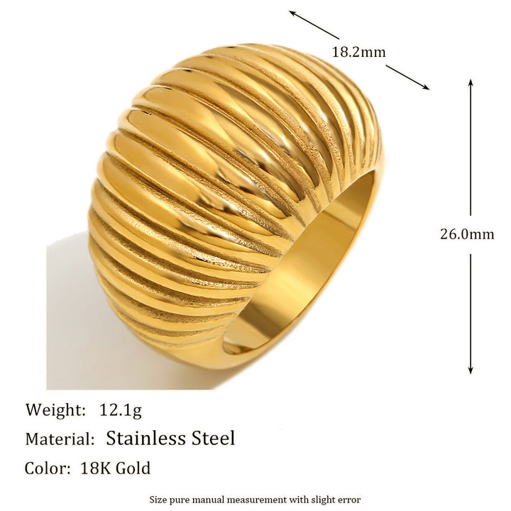 gold plated ribbed dome ring with 18.2 mm face and 12.1 g listed weight