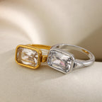 gold plated and silver-finish rectangular zirconia stainless steel rings