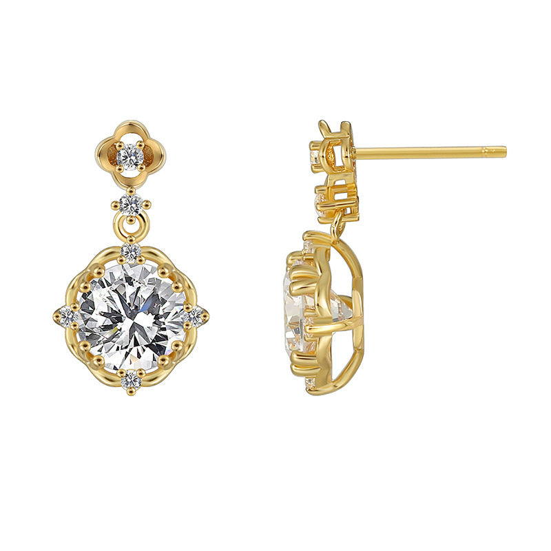 front and side views of scalloped halo zirconia earrings