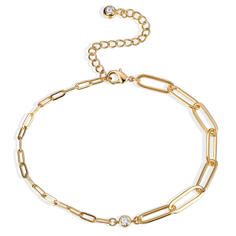 isolated graduated-link anklet with three clear stones