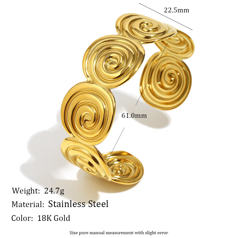 Dimensions of the spiral disc stainless steel cuff bracelet