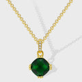 gold plated brass necklace with deep green cushion stone pendant