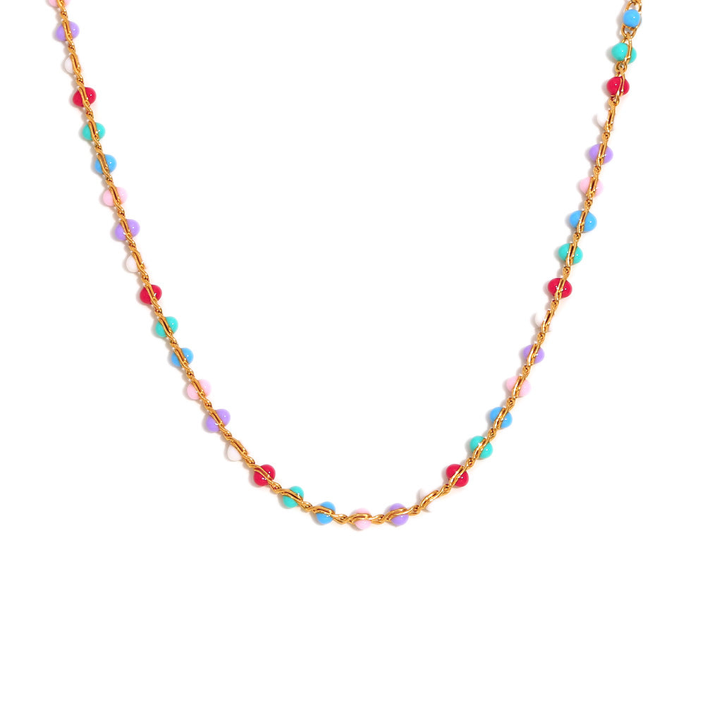 Front view of the multicolor bead station necklace