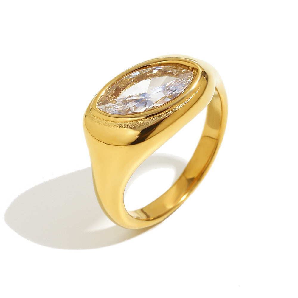isolated gold plated stainless steel marquise signet ring