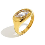 isolated gold plated stainless steel marquise signet ring