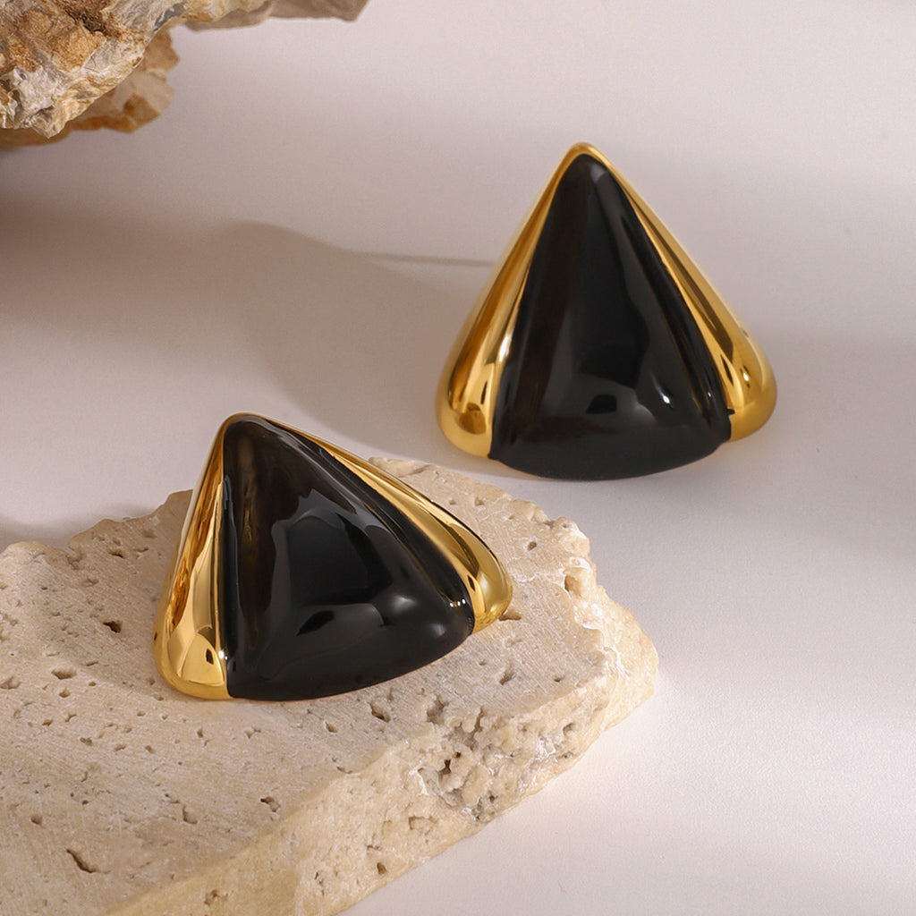 Gold-Tone Black Geometric Stainless Steel Stud Earrings — wholesale view 1