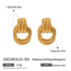 Stainless Steel Interlocking Loop Stud Earrings in Two Finishes size and proportion reference