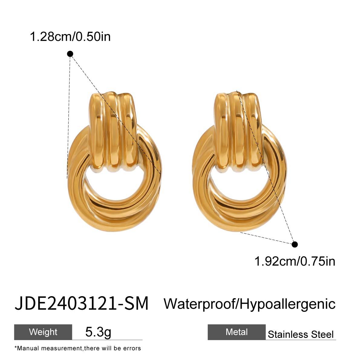 Stainless Steel Interlocking Loop Stud Earrings in Two Finishes size and proportion reference