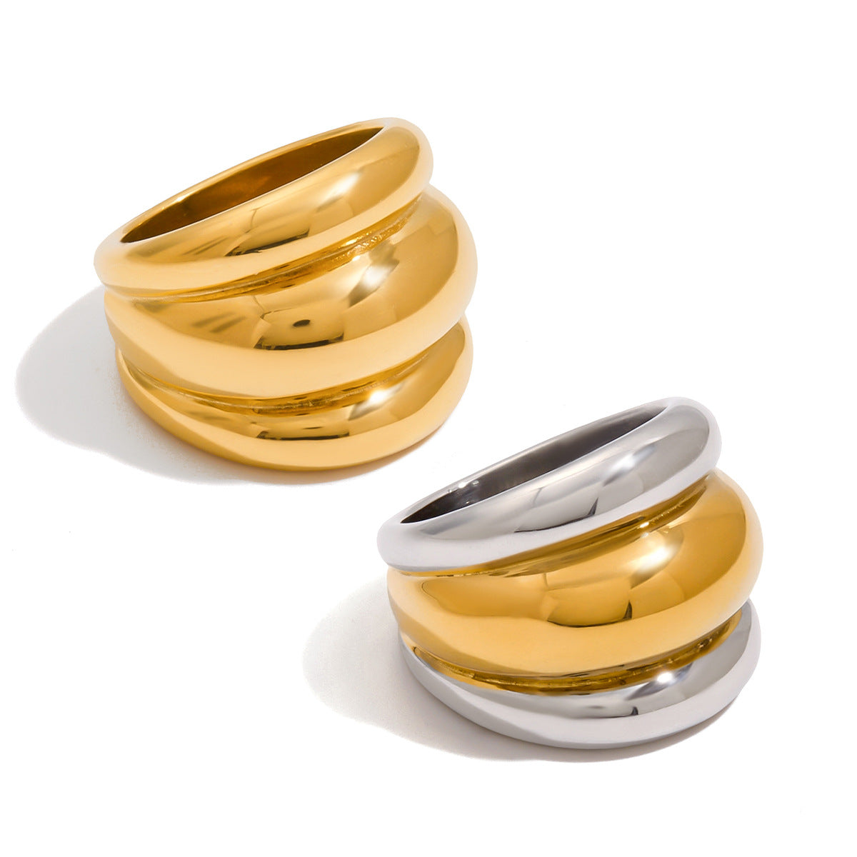 Two-Tone Stainless Steel Sculptural Ring Collection — alternate angle