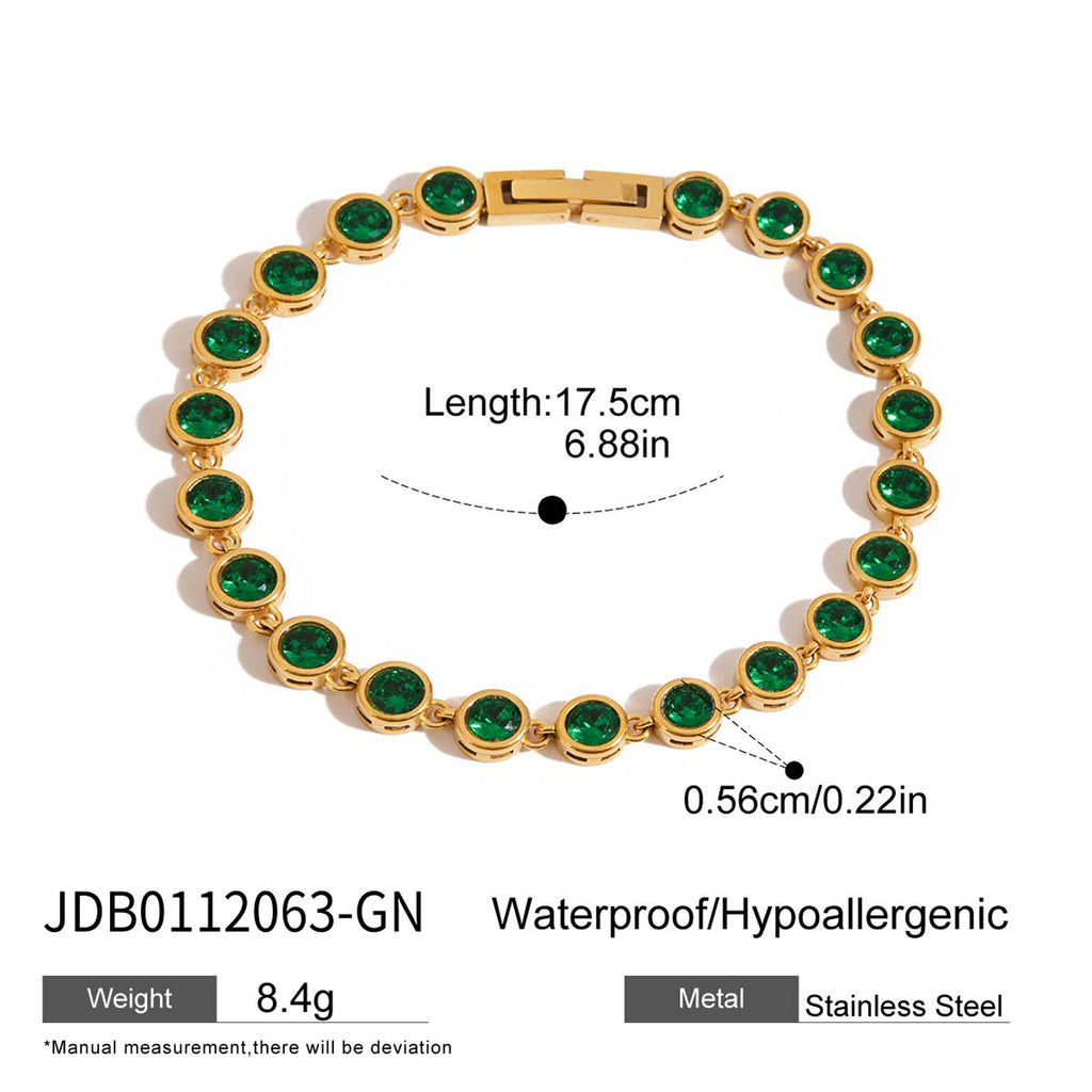 Continuous green round-stone bracelet dimensions