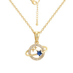 isolated gold plated orbit planet necklace with lobster clasp