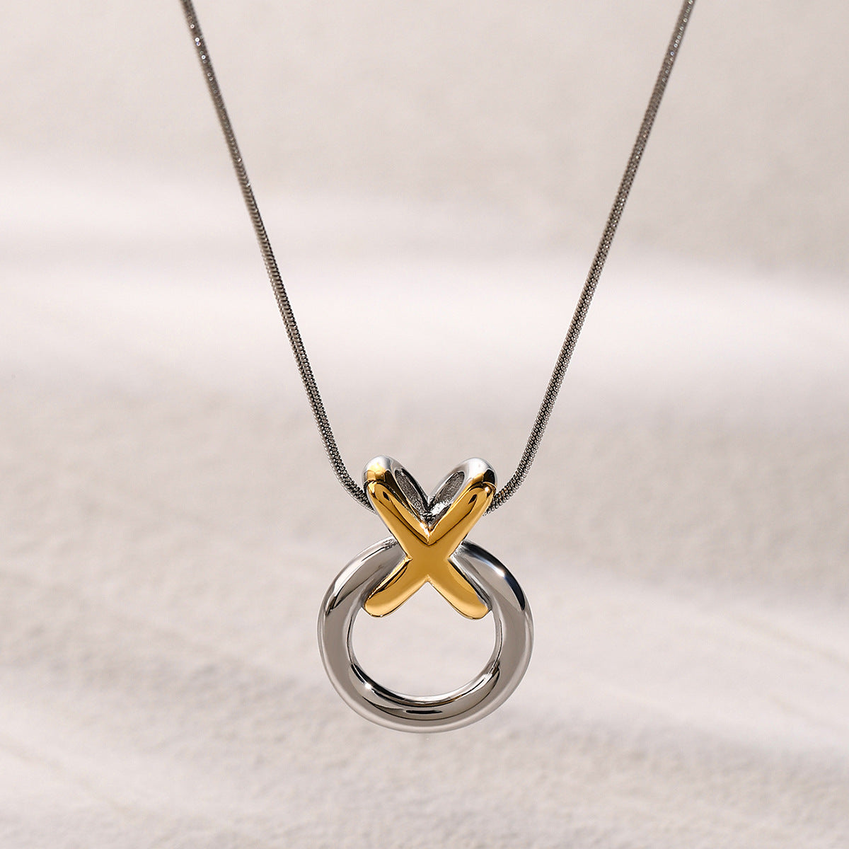 Interlocking Circle Stainless Steel Pendant Necklace Collection close-up product view