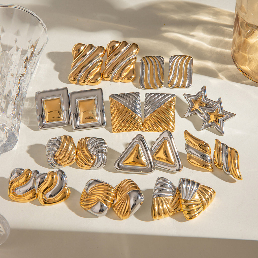 Sculptural two-tone earring range with selectable and reference designs