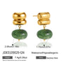 Green oval resin bead earrings with size annotations