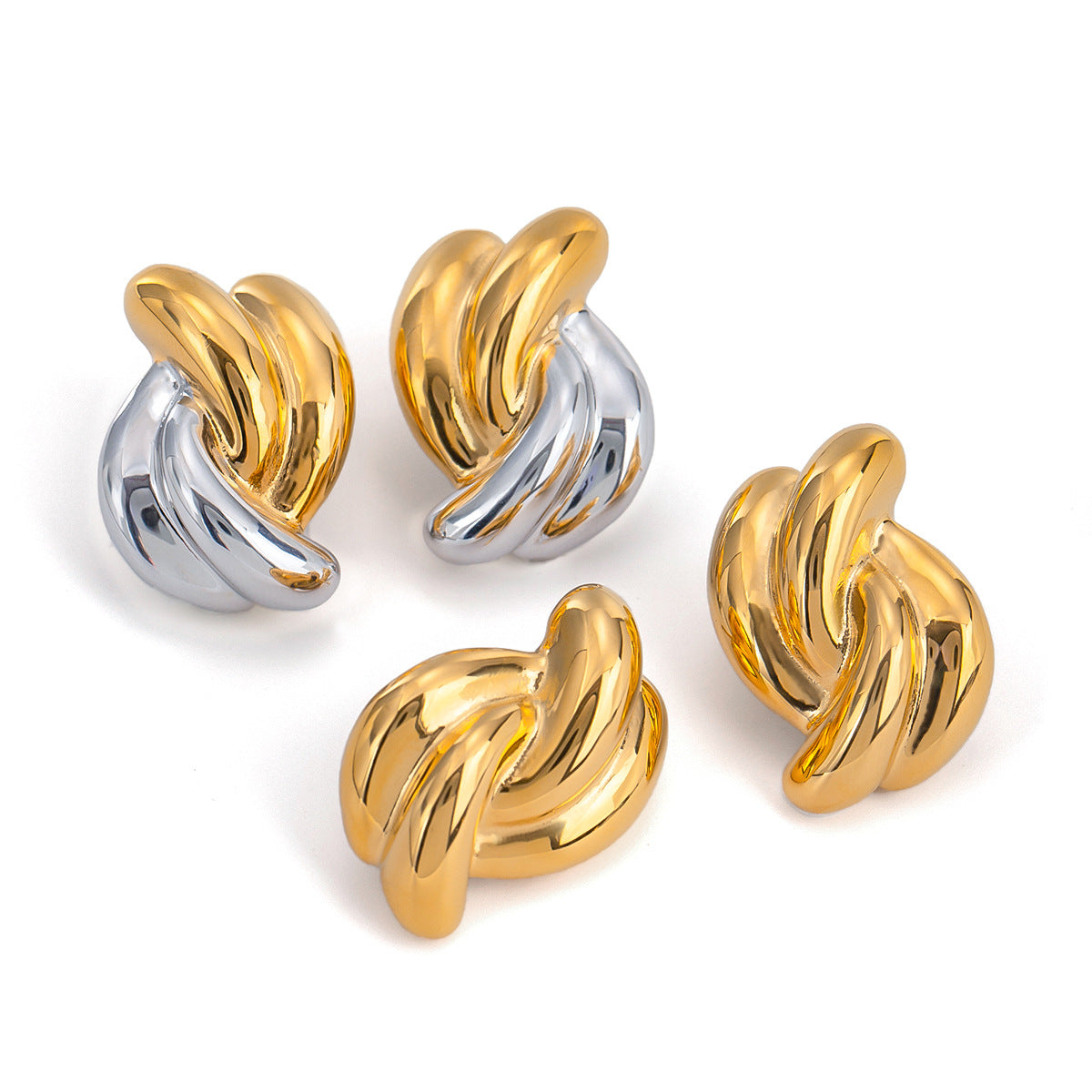 Sculptural Twisted Stainless Steel Stud Earrings in Two Finishes – product view 4