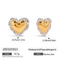 Stainless Steel Heart Stud Earrings and Charm Ring Collection — red heart charm ring option