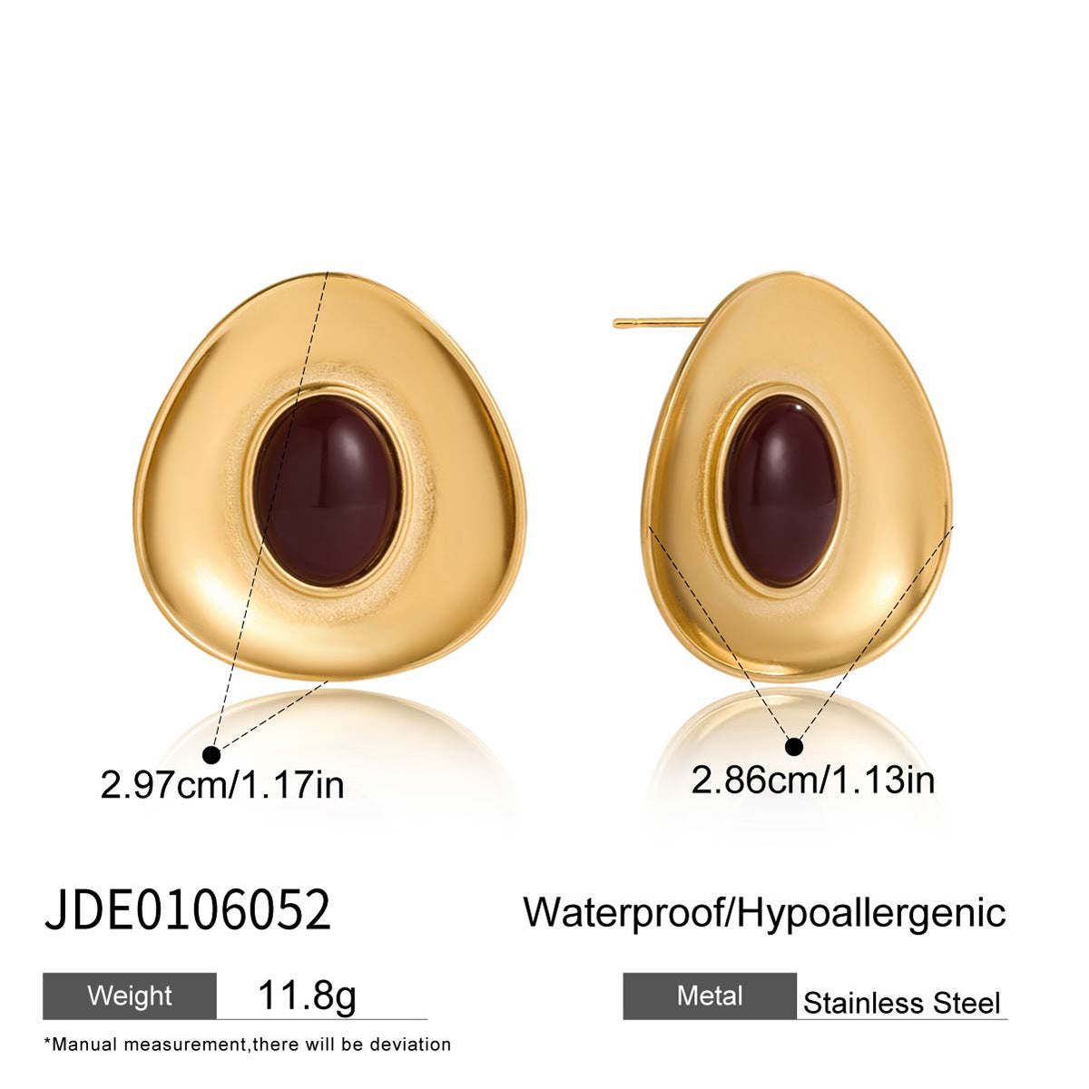 dimensions of the burgundy resin cabochon statement studs