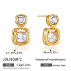 Double cushion drop earrings with measurement diagram