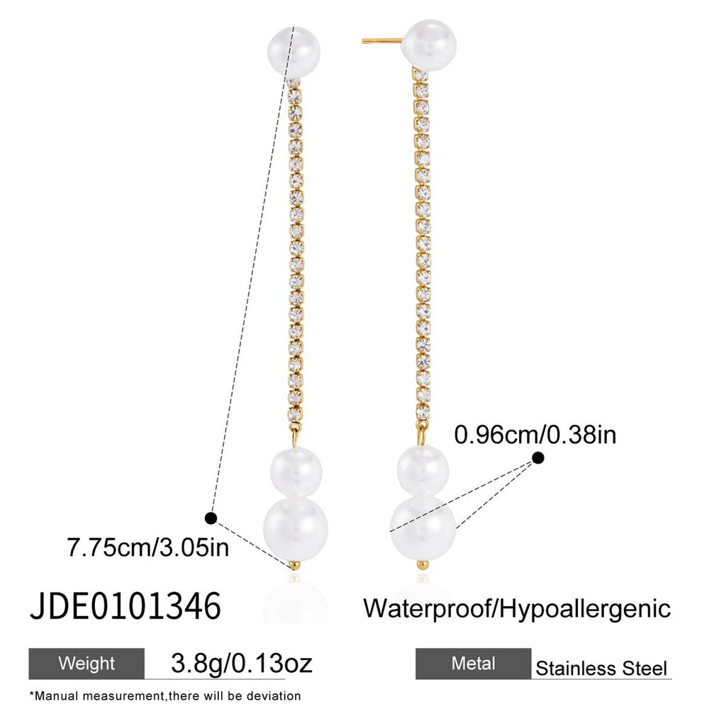 Stainless steel glass pearl earring length and bead measurement diagram