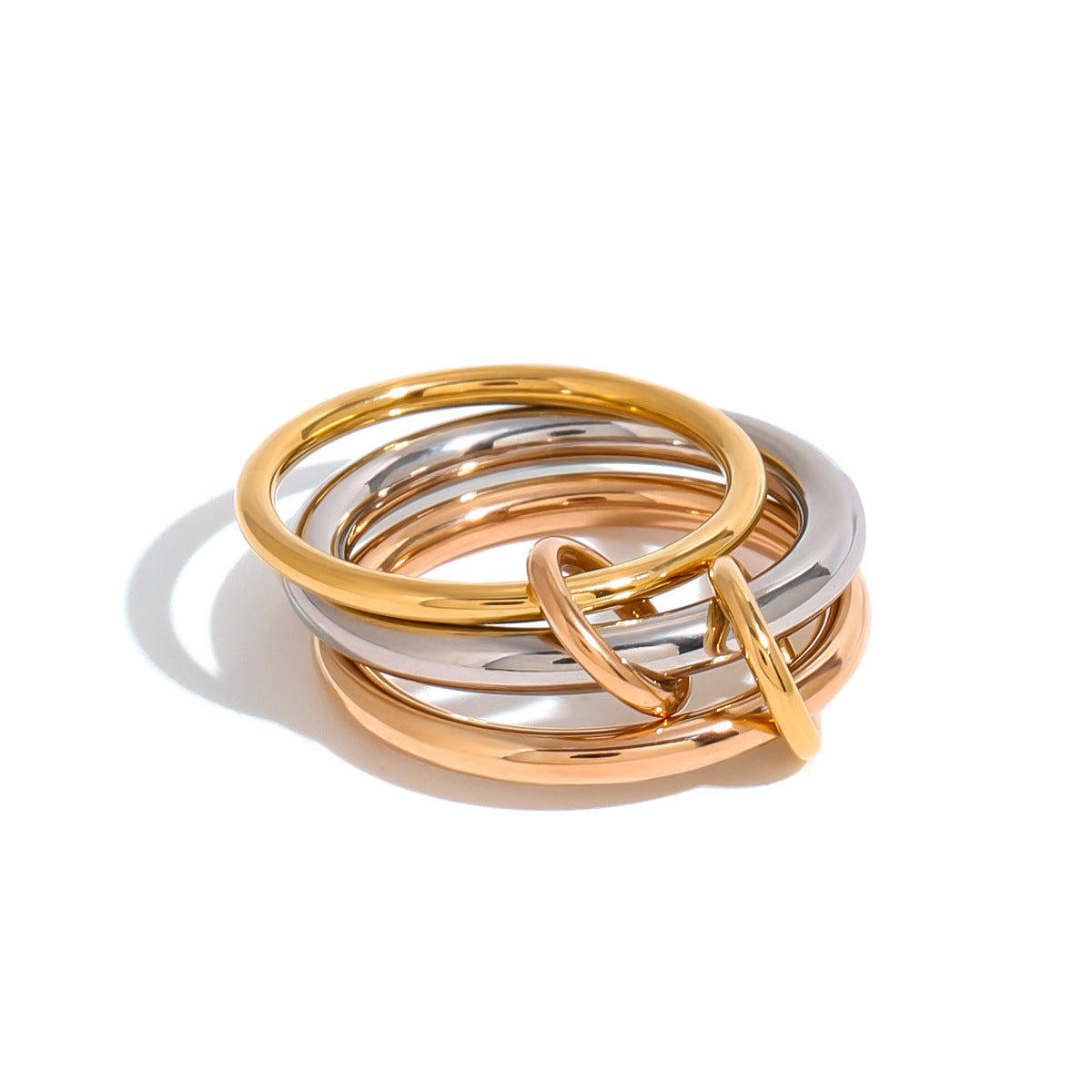 Mixed-Finish Interlocking Stainless Steel Stackable Ring finish and shape detail