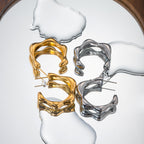 Gold Plated Sculptural Petal Stainless Steel Hoop Earrings – product view 3