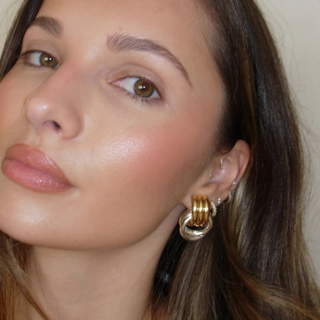 Gold Plated and Silver-Finish Stainless Steel Layered Loop Stud Earrings — detail view