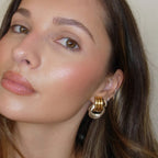 Gold Plated and Silver-Finish Stainless Steel Layered Loop Stud Earrings — detail view