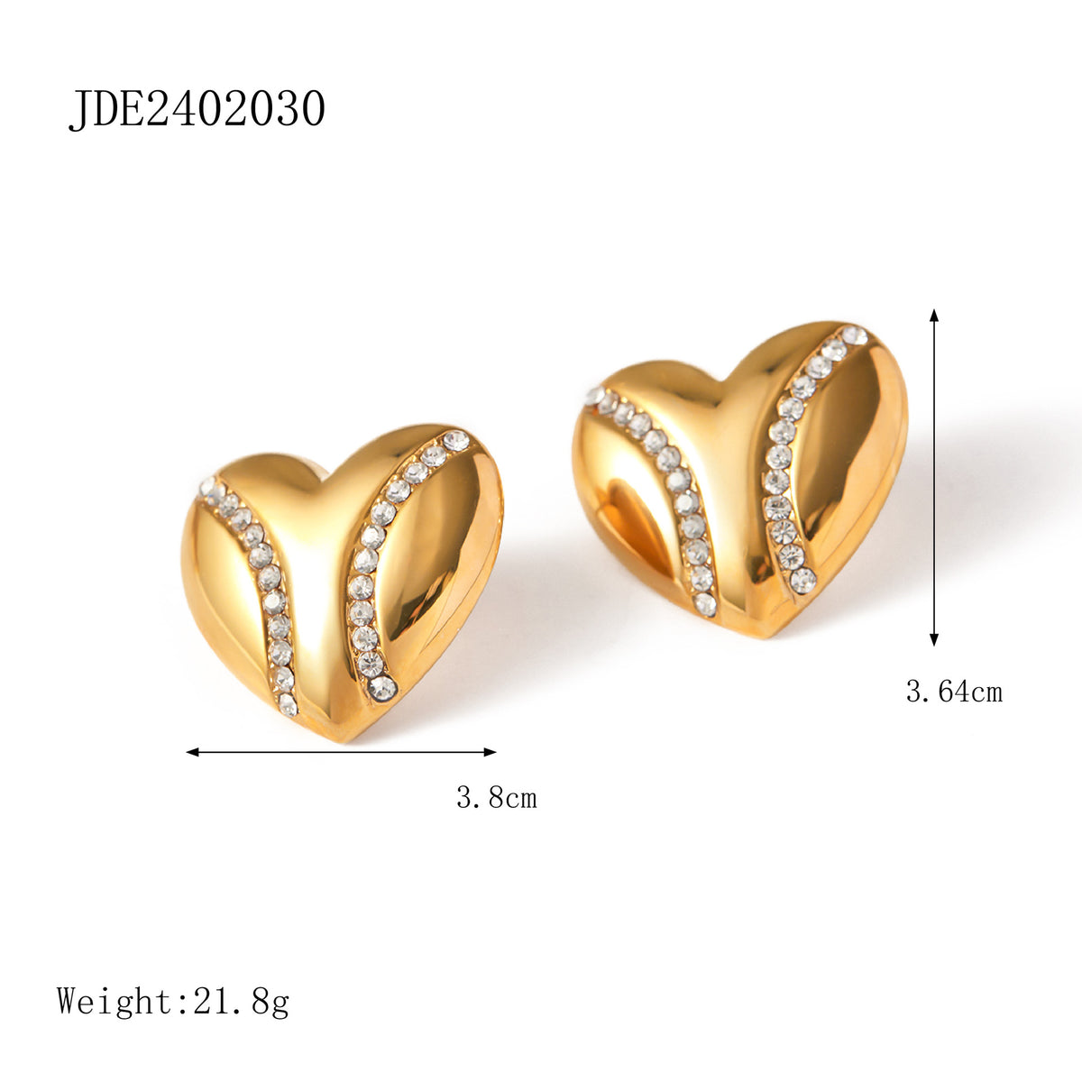 supplier-listed dimensions and weight of the sculptural heart studs