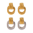 Stainless Steel Interlocking Loop Stud Earrings in Two Finishes finish and shape detail