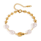 Full mixed-bead stainless steel bracelet with extension chain