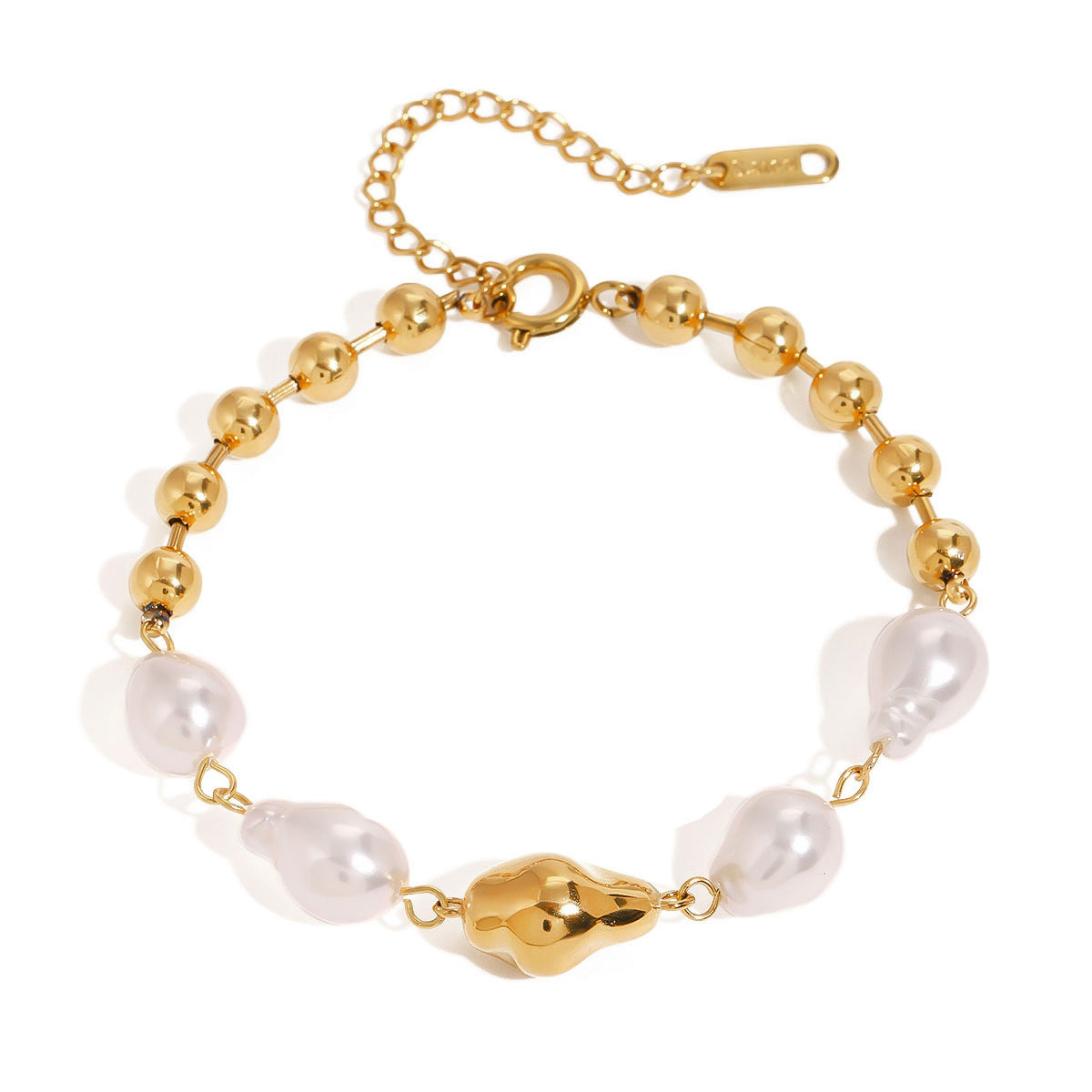 Full mixed-bead stainless steel bracelet with extension chain
